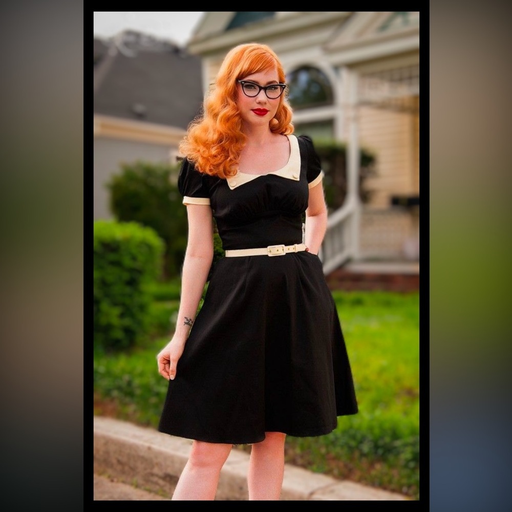 Pinup Couture 1950’s Dorothy Swing Dress, Black/Cream, Medium, NWT